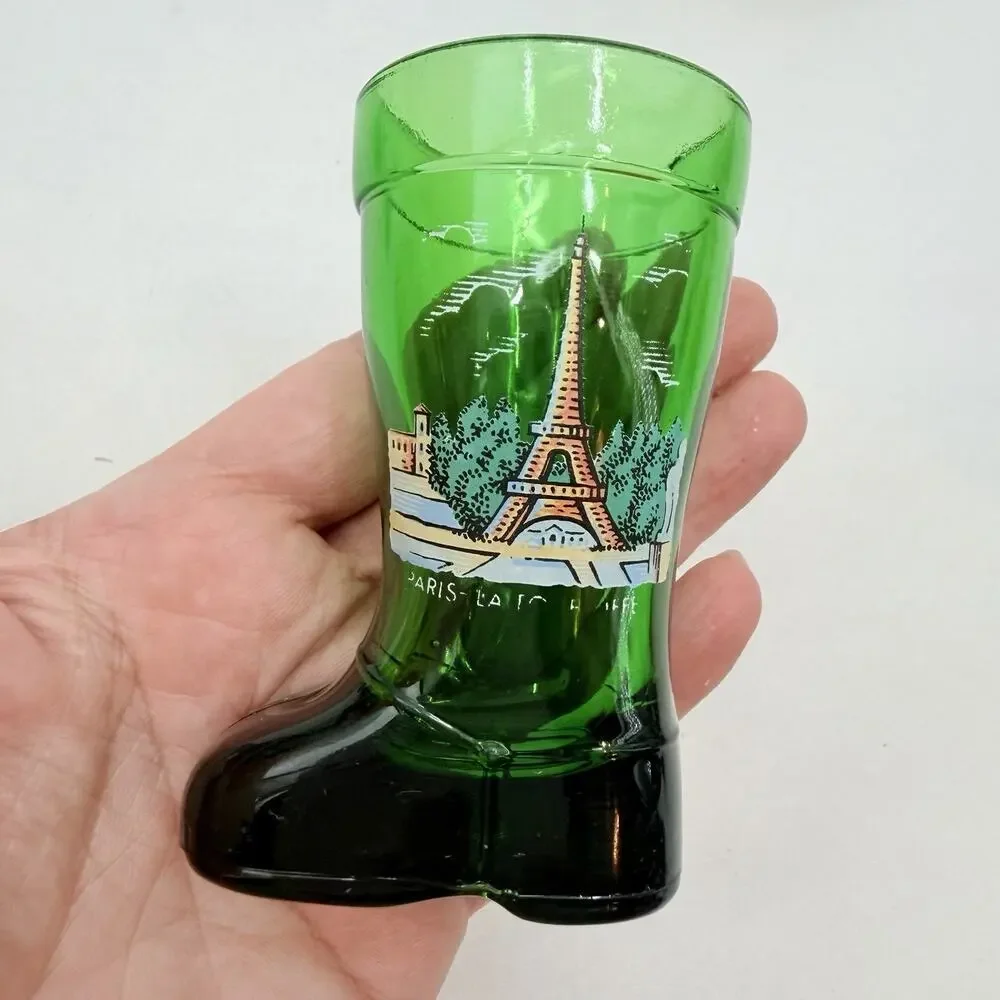 Vintage Colorful Boot Shaped Bar Shot Glasses - France Paris Landmarks Set of 4
